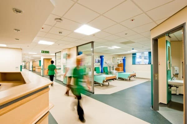 Interior design, modern and relevant for hospital environments with nice light and technical details